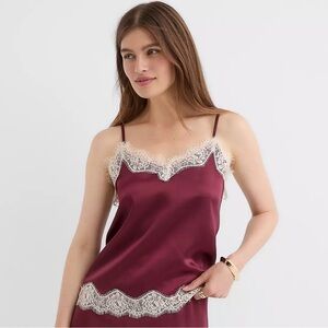 LOFT Burgundy Lace Trim Satin Top